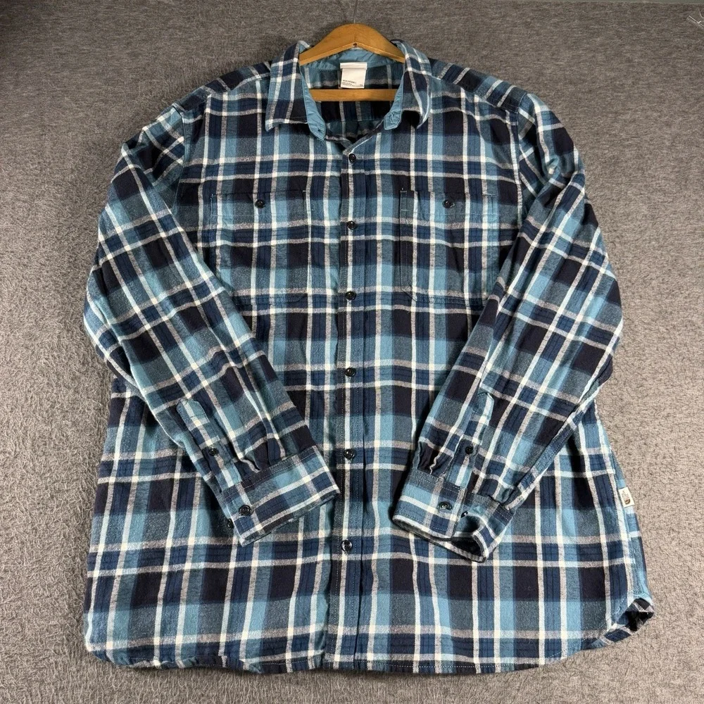 The North Face Flannel Shirt Mens Size XXL Blue Plaid Button Up Gorpcore Preppy